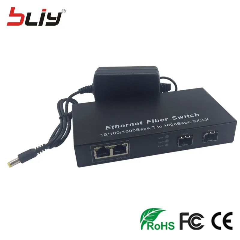 Оптическое волокно 4 порты и разъёмы конвертер медиафайлов sfp 2G2E 20 км до 2 rj45 UTP