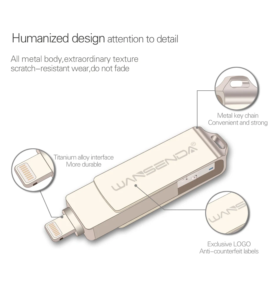 WANSENDA OTG USB флеш-накопитель Usb флешка 3,0 флеш-накопитель 128 ГБ iOS флеш-накопитель 8 ГБ 16 ГБ 32 ГБ 64 Гб Флешка для iPhone/Android/PC
