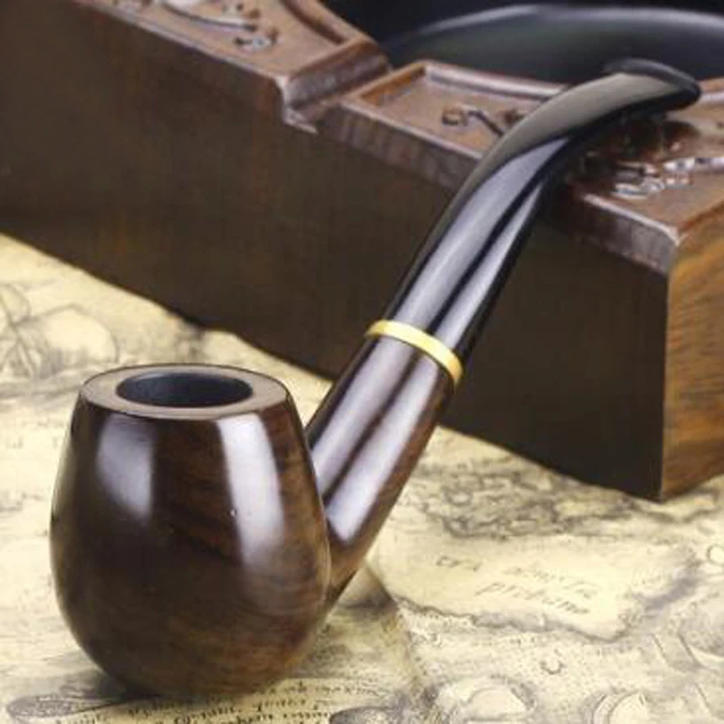

High Quality 1 Pieces Fashion Style Ebony Nature Handmade Wood Smoking Wooden Pipe Filter Bent Round Smoking Pipes