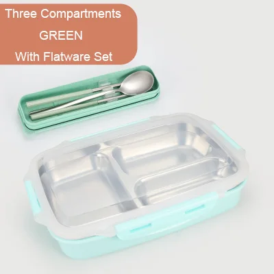 Green 3 Flatware GLANYOMI 304 Ланч-бокс из нержавеющей стали с отделениями, бэнто-бокс для детей, школьников, пикников, контейнер для еды - Цвет: Green 3 Flatware