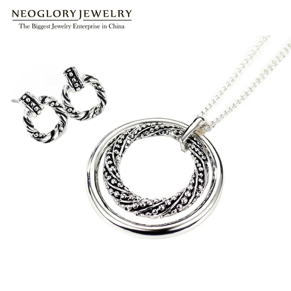 Посеребренные Ювелирные наборы Neoglory модные очаровательные ожерелья и серьги для