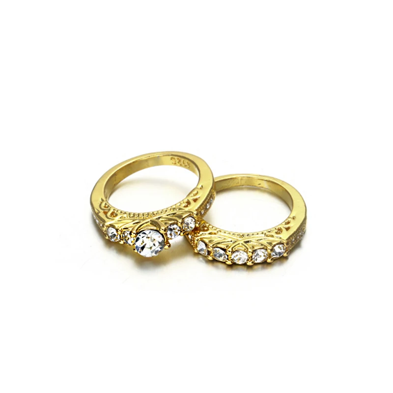 2 шт./компл. кольцо с кристаллами золотого цвета модное Стразы обручальное