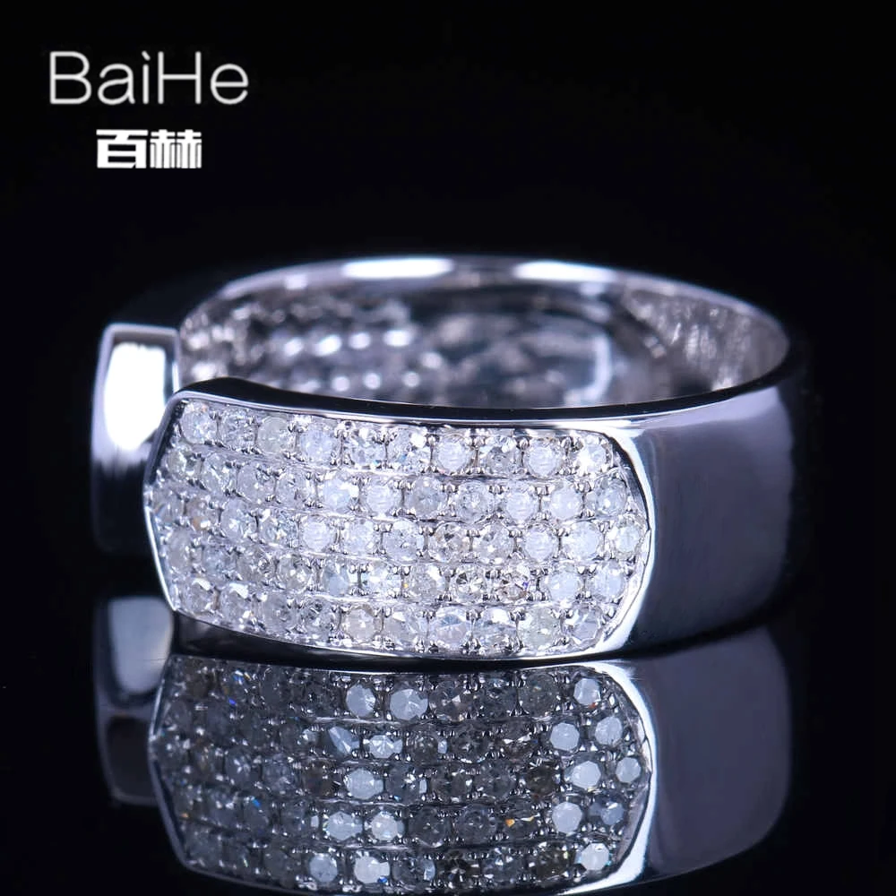 BAIHE стерлингового серебра 925 0.8CT Certified H/SI круглая огранка из натуральной Алмазы обручальные Для женщин модные ювелирные изделия кольцо