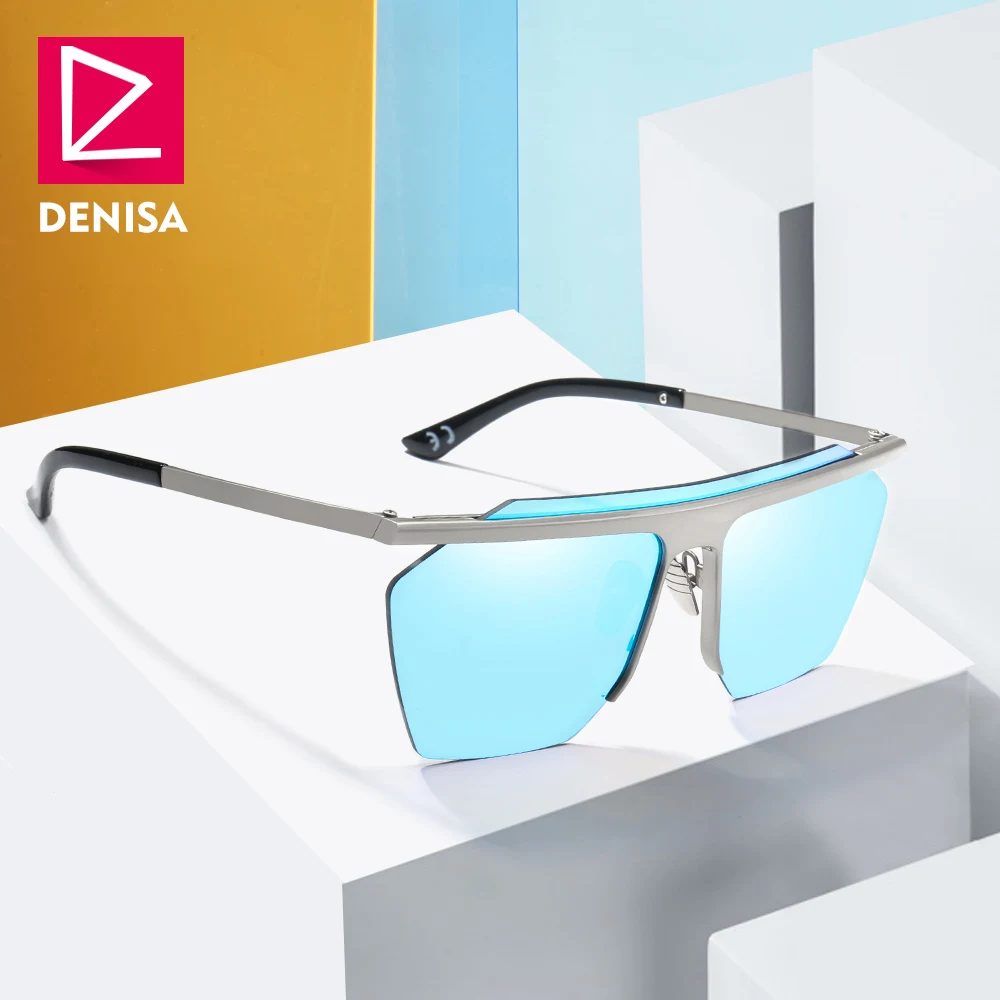 

DENISA Square Retro Men Sunglasses Trendy Vintage Glasses Driving Semi-Rimless Sun Glasses Women UV400 lunette soleil homme G732