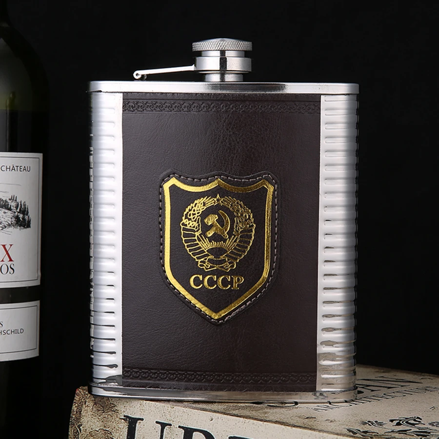Фляжка из нержавеющей стали XYKIT 18 унций кожаная с узором CCCP для спорта на открытом