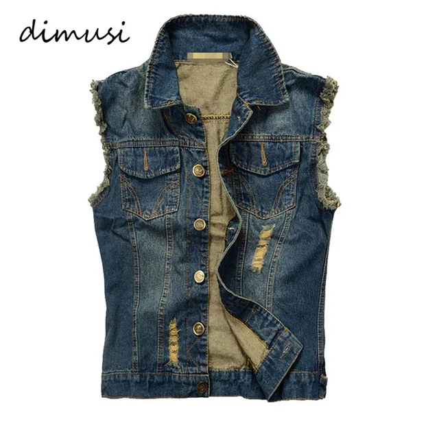 Vest DIMUSI, весенне-осенняя мужская джинсовая куртка, модная мужская куртка-бомбер, тонкая рваная джинсовая куртка, мужские ковбойские джинсовые куртки 4XL, TA341 - Цвет: Vest