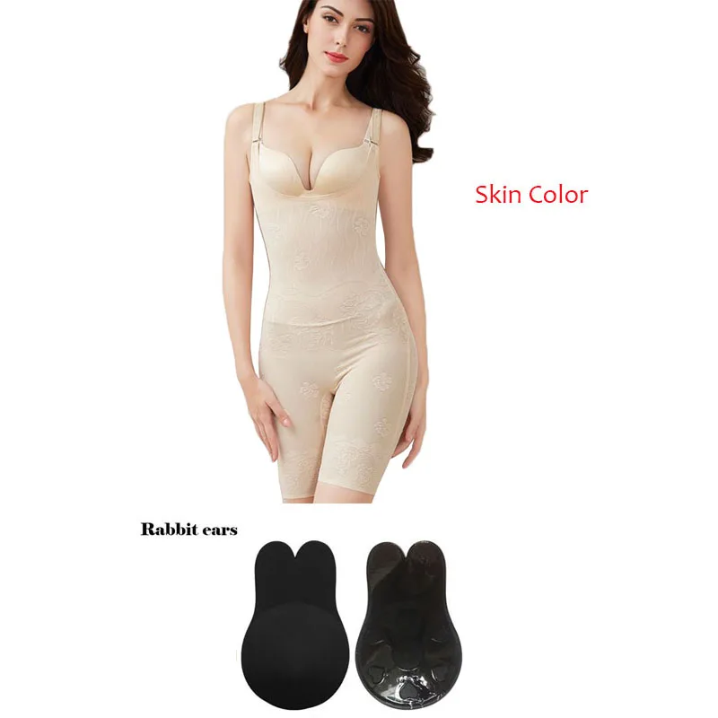 Skin-BlackEars Women Waist Cincher Belt With Chest Hip Lift Leg Thigh Slimmer Hot Body Shaper High Waist Slimming Panties Stomach Girdle Corset - Цвет: Skin-BlackEars