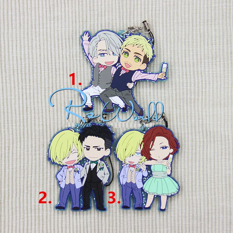 Anime Keychain YURI on ICE Plisetsky Yuri Viktor Nikiforov Otabek Christophe Mira Resin Rubber Keychain Strap Pendant Keyrings
