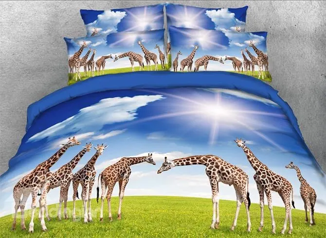 Giraffe Eating Grass Rainbow Printed 3D Bedding Sets/Duvet Covers | Дом и сад