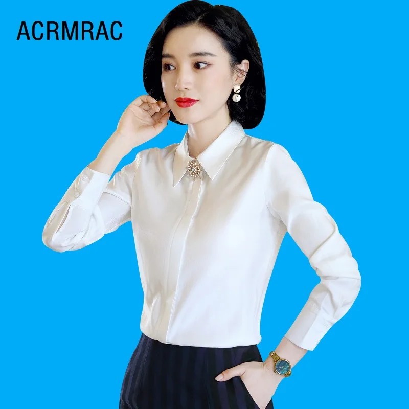 Women shirt Slim autumn Solid color Long sleeve OL Formal Blouses & Shirts Woman 6936