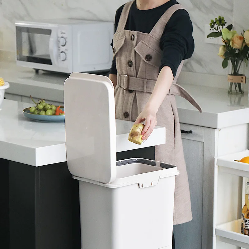 Большие двухслойные банки для мусора 32 л кухонные вертикальные баки сортировки