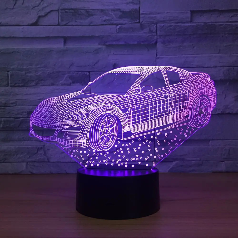 3D лампа супер быстрый дизайн автомобиля 7 цветов светодиодные ночники для детей
