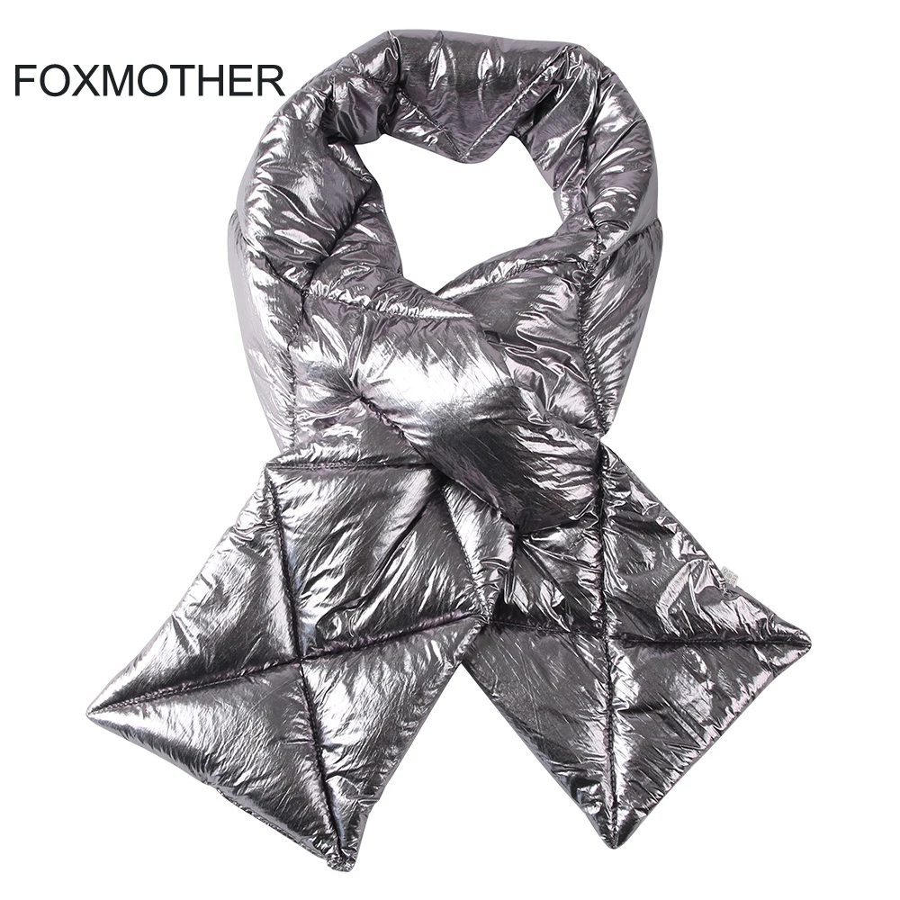 FOXMOTHER 2021 новый дизайн бренда Зимние черные сапоги серебристого вниз, шарф-воротник сохраняет шею вещи шарфы металлизированные женские шарф...