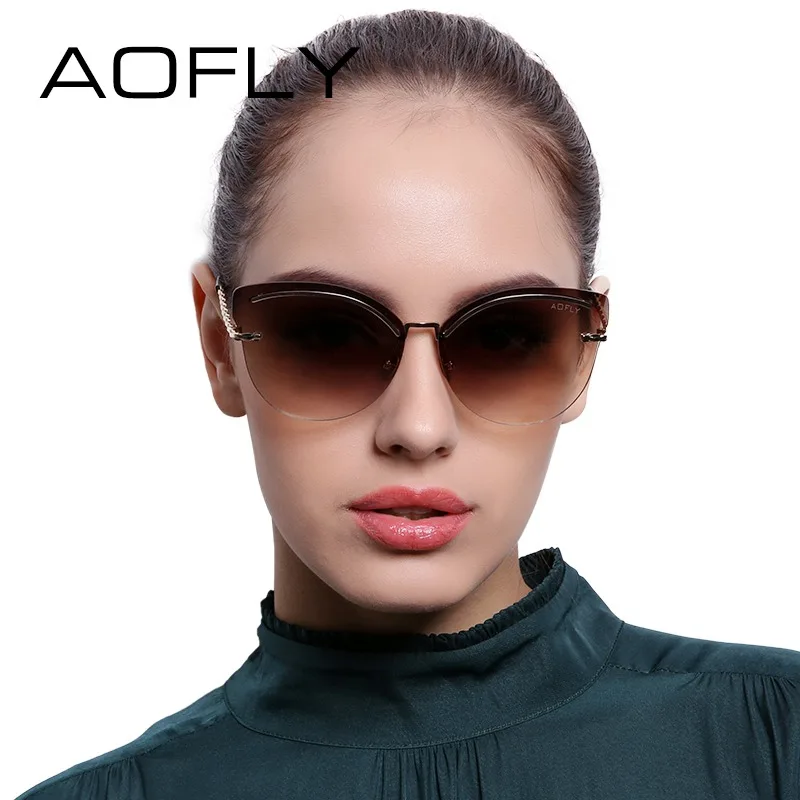 Женские зеркальные солнцезащитные очки AOFLY золотистые в оправе кошачий глаз без