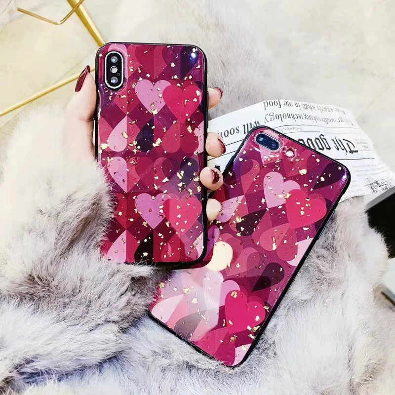 Роскошный блестящий чехол для телефона с красным сердцем iPhoneX Xs Xr Xsmax золотой