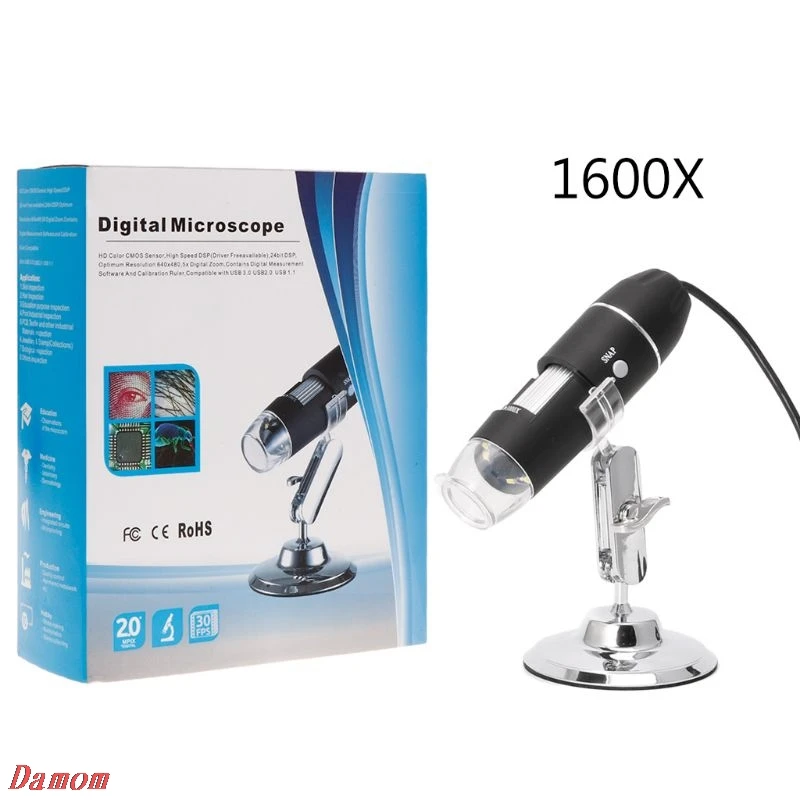 1600X USB цифровой микроскоп камера эндоскоп 8LED Лупа с металлической подставкой