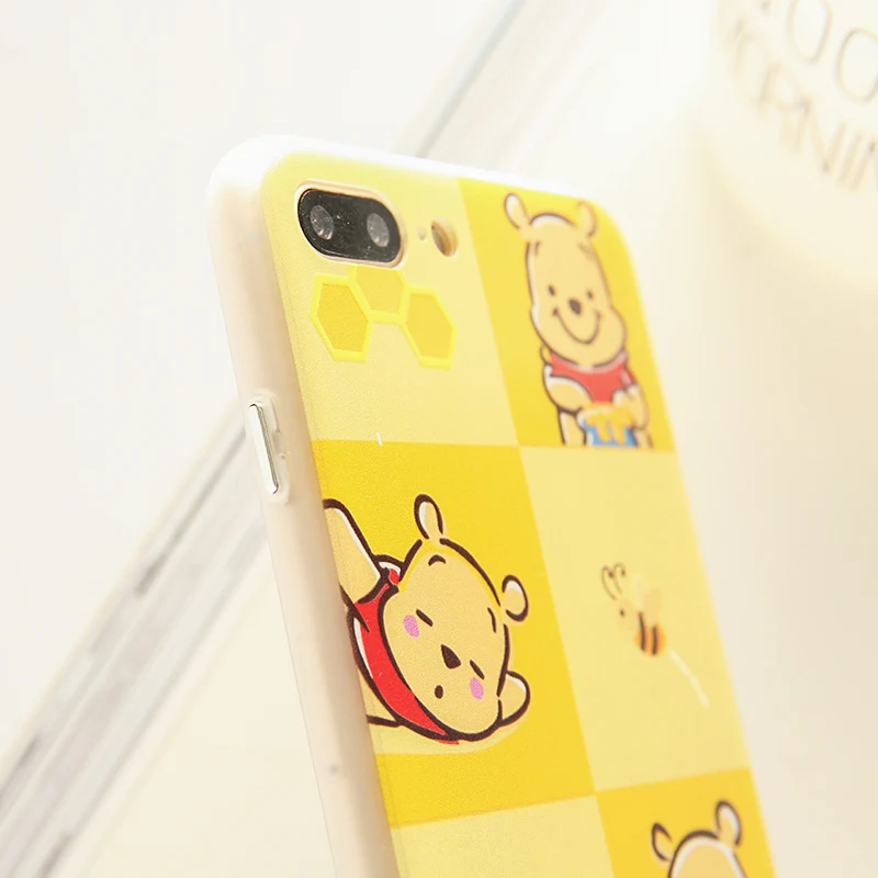 For iPhone X cartoon Winnie bear case for 6 6s plus relief pattern cute animal phone cover 7/8 hard + strap |