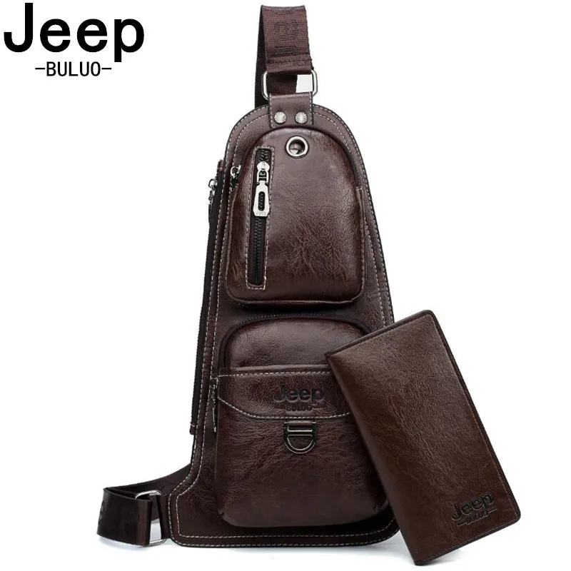Мужская сумка с ремнем через плечо jeep buluo брендовая коричневая нагрудная