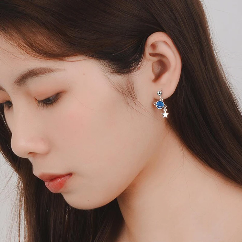 Latest Earrings For Women 925 Sterling Silver Jewelry Fashion Blue Cosmic Planet Earring Girl Valentine's Day Accessories Gifts |