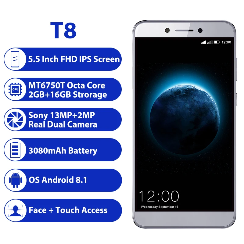 LEAGOO T8 2 Гб 16 мобильный телефон Android 8 1 5 ''incell экран FHD MTK6750T Octa Core Face ID 13MP двойная