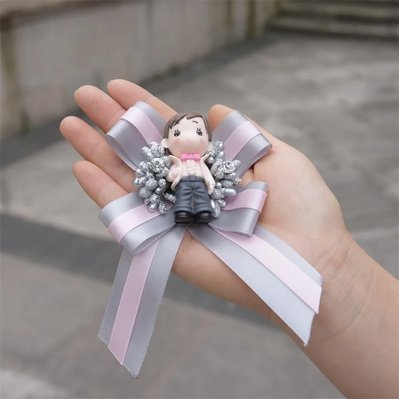 

5pcs/lot Lovely bride Wrist flower slik ribbon bridegroom corsage wristband bracelet bridesmaid curtain band clip bouquet
