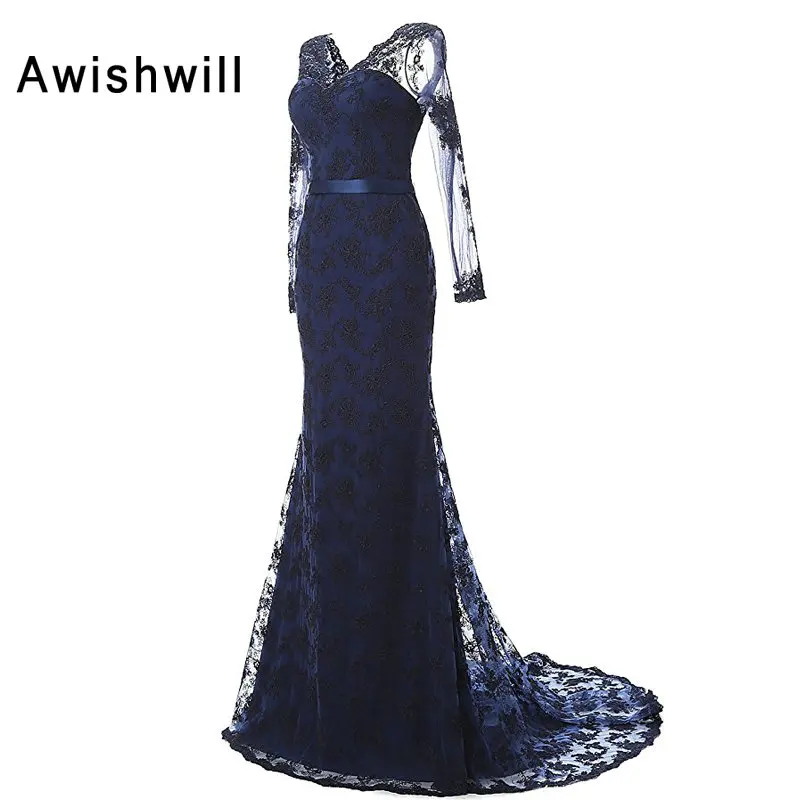 

Real Picture Vestido De Festa 2020 Mermaid Evening Dresses Lace Long Sleeve Cheap Mother Of The Bride Dresses for Wedding