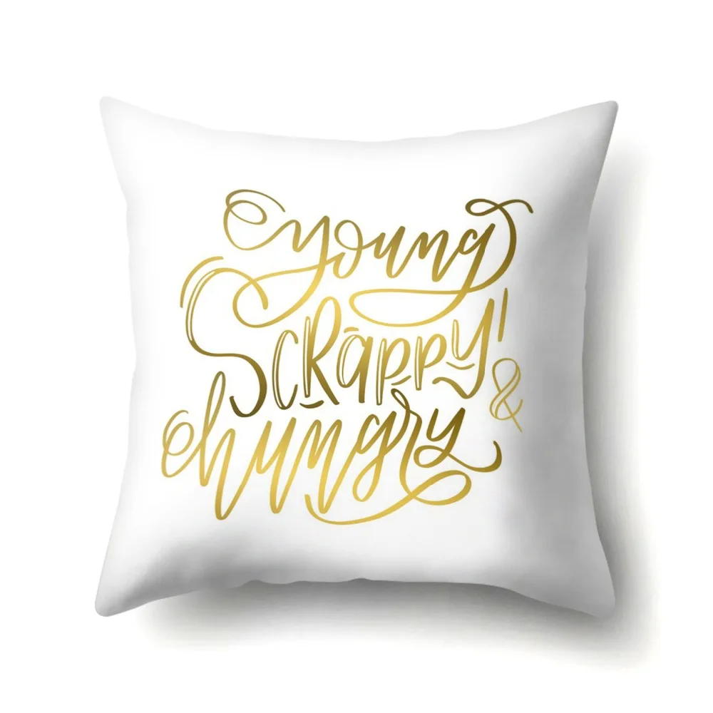 

Bronzing Gold Home Throw Pillow Cover Case Love Letter Pattern Rock Punk Neoclassical Style Black Cushion Cover