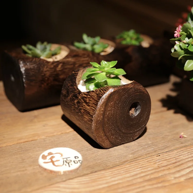 Natural wood succulents flower potted device Creative burn Paulownia small pots simulation | Дом и сад