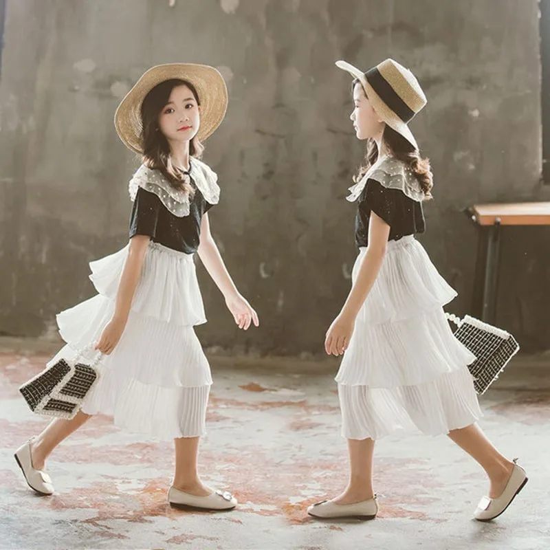 Длинная детская юбка с рюшами для девочек трехслойные белые юбки маленьких милая