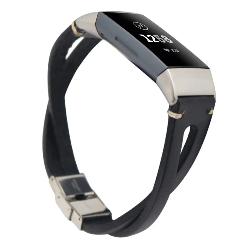 Натуральная кожа ремешок для часов Замена кожаный браслет Fitbit Charge 3