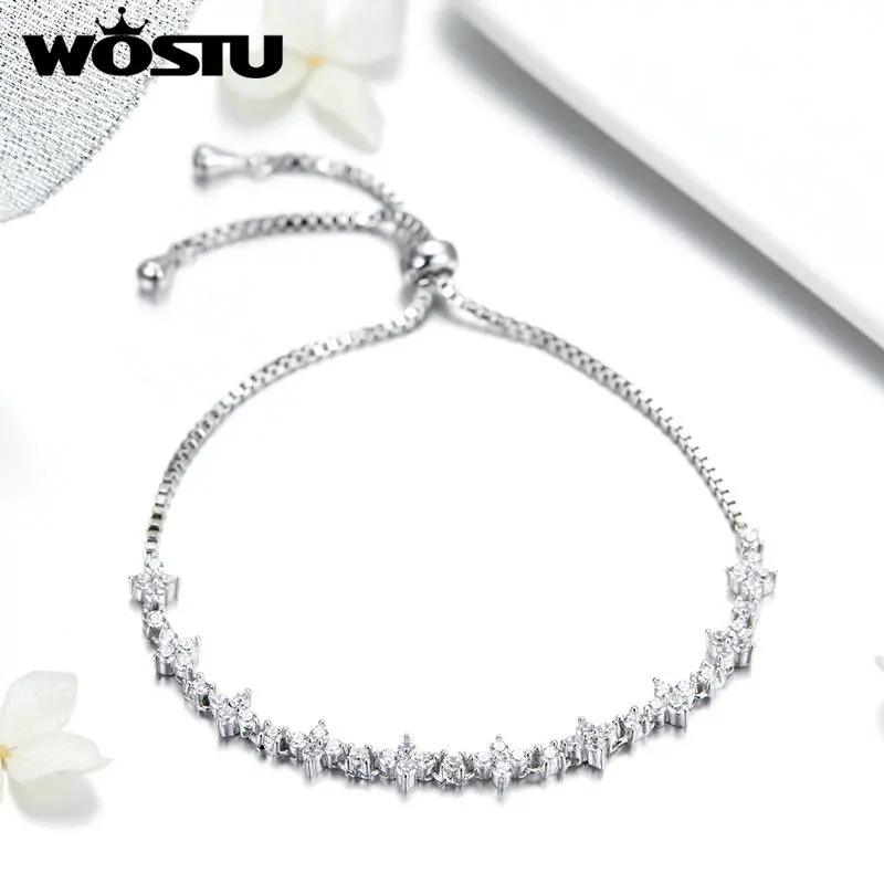 Женский браслет-цепочка WOSTU простой прозрачный браслет с цепочкой регулируемый