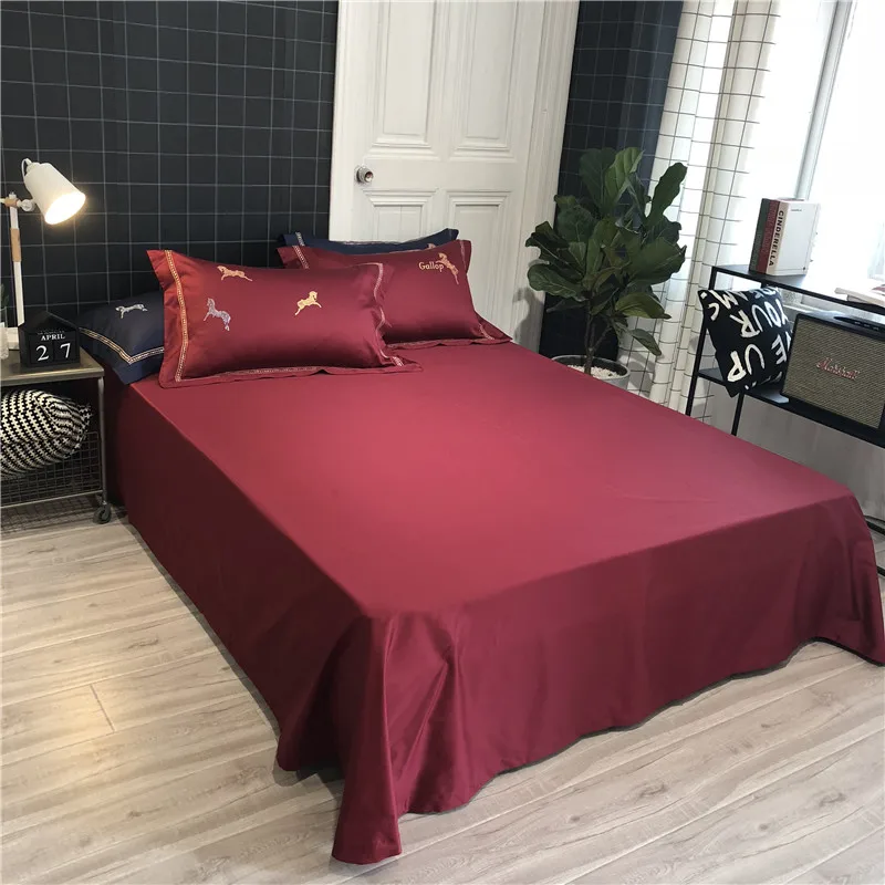 Luxury Egyptian Cotton Bedding Set Duvet Cover Sheet Pillowcase King Queen Size Embroidered horse Bed Linen for wedding | Дом и сад