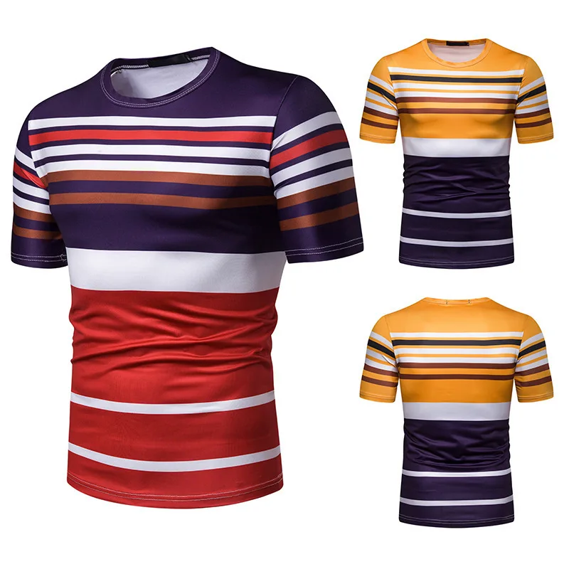 2019 брендовая мужская футболка Повседневная полосатая с круглым вырезом и
