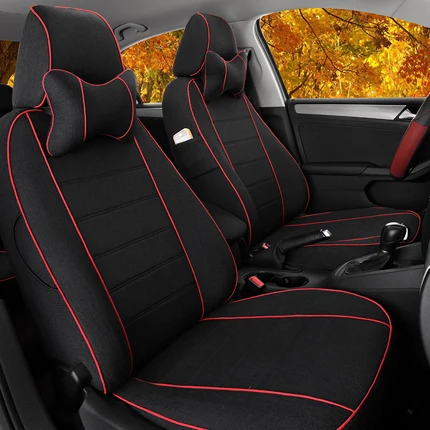 AutoDecorun чехол на переднее и заднее сиденье для Audi A4 аксессуары b6 чехлы для сидений автомобиля комплекты льняная ткань подушка на сиденье поддерживает протектор - Название цвета: Black X Red Strip