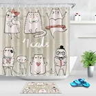 LB занавеска для душа с милыми мультяшными котятами, забавный набор с рисунками кошек, для ванной комнаты с животными, водонепроницаемая ткань из полиэстера для декора детской ванны