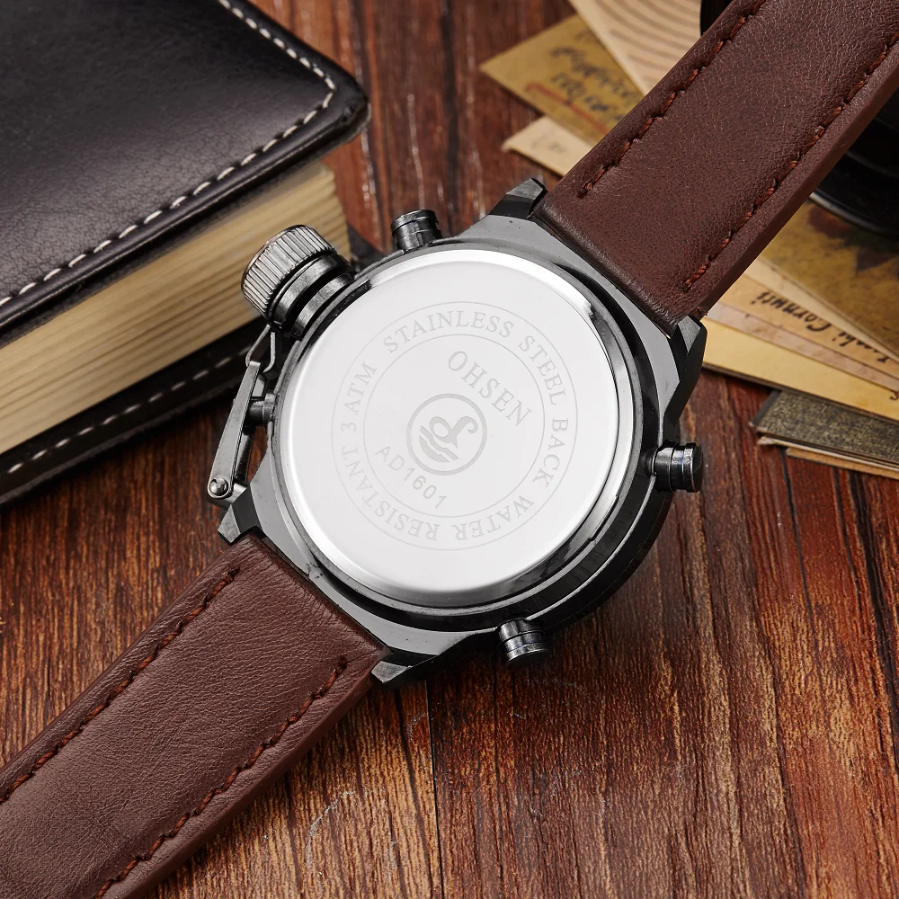 Модные мужские часы Vogue Цифровые кварцевые с ЖК дисплеем коричневым кожаным