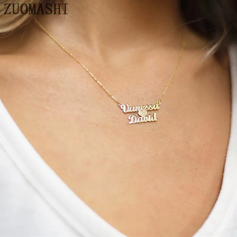 Ожерелье с двумя именами на заказ ожерелье 2 любовным сердцем чокеры именем