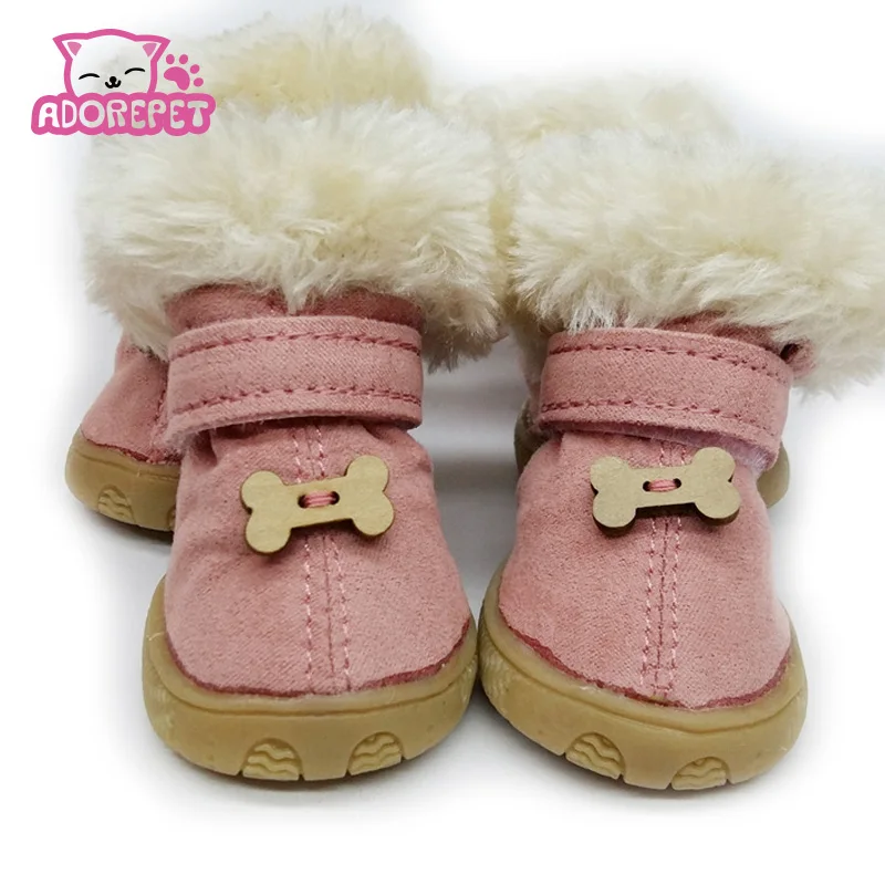 Зимние теплые флисовые маленькая собака щенок сапожки Симпатичные замши Крытый