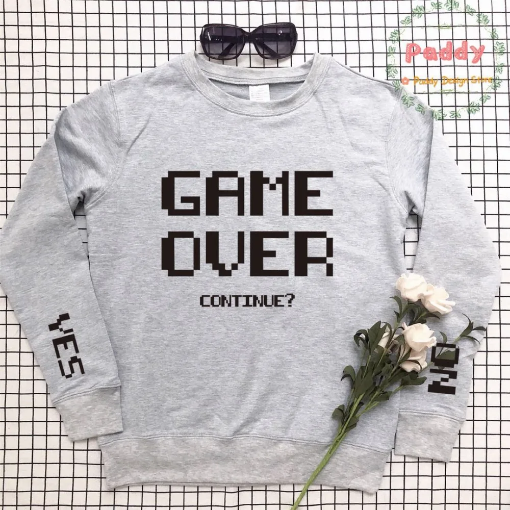 Женская толстовка с надписью Game Over модный Забавный текстовый слоган джемпер