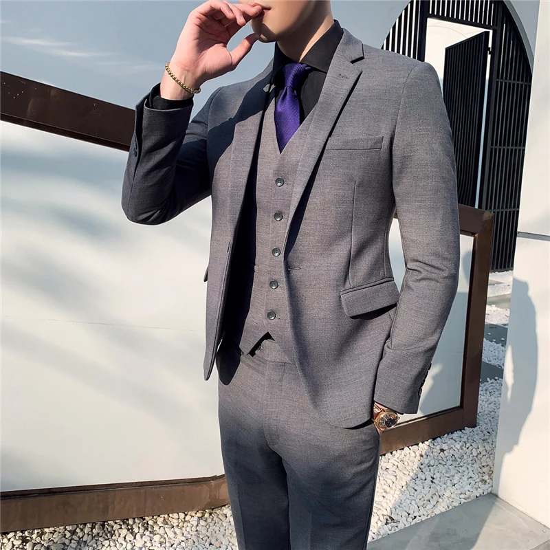 

2019 new mens three-piece Wedding party mens suit jacket and vest and pants slim design S-XXXL