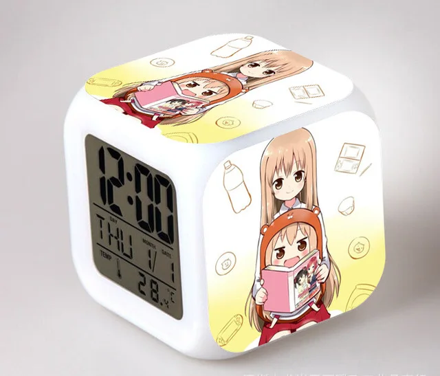 Японское аниме Himouto! Umaru-chan светодиодный цифровой будильник с 7 цветами, детский Ночной светильник, часы для спальни, reloj despertador - Цвет: Светло-желтый