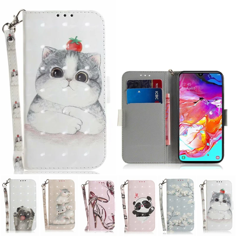 Кожаный чехол бумажник с объемными цветами для Samsung Galaxy A10 A20 A30 A40 A50 A60 A70 M10 M20 M30 M40