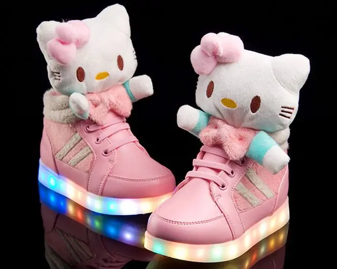 Новинка 2016 года детская обувь Hello Kitty для девочек с подсветкой милые детские