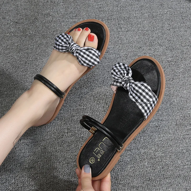 2-ways sandals summer women shoes plus size lattice cloth bowtie open toe slippers brief slingback ladies flats slides flipflops | Обувь