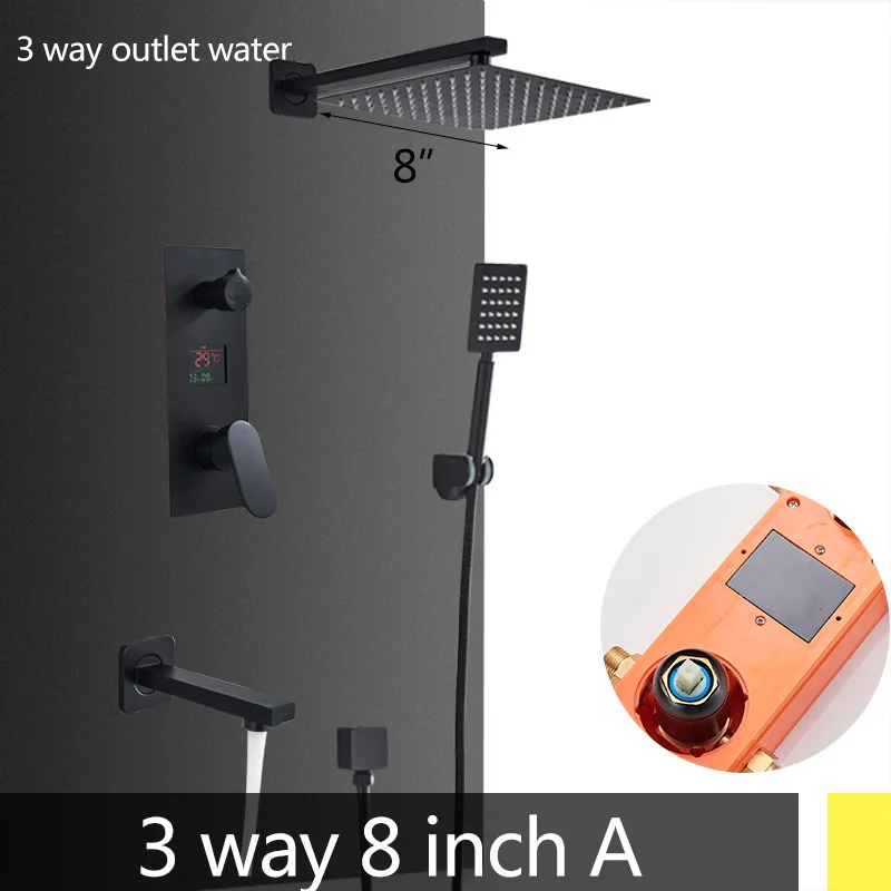 3 way 8 inch A Матовый скрытый душевой кран для ванны, ультратонкая Душевая насадка и ручной душ, 2way/3ways смеситель, горячая холодная душевая система - Цвет: 3 way 8 inch A