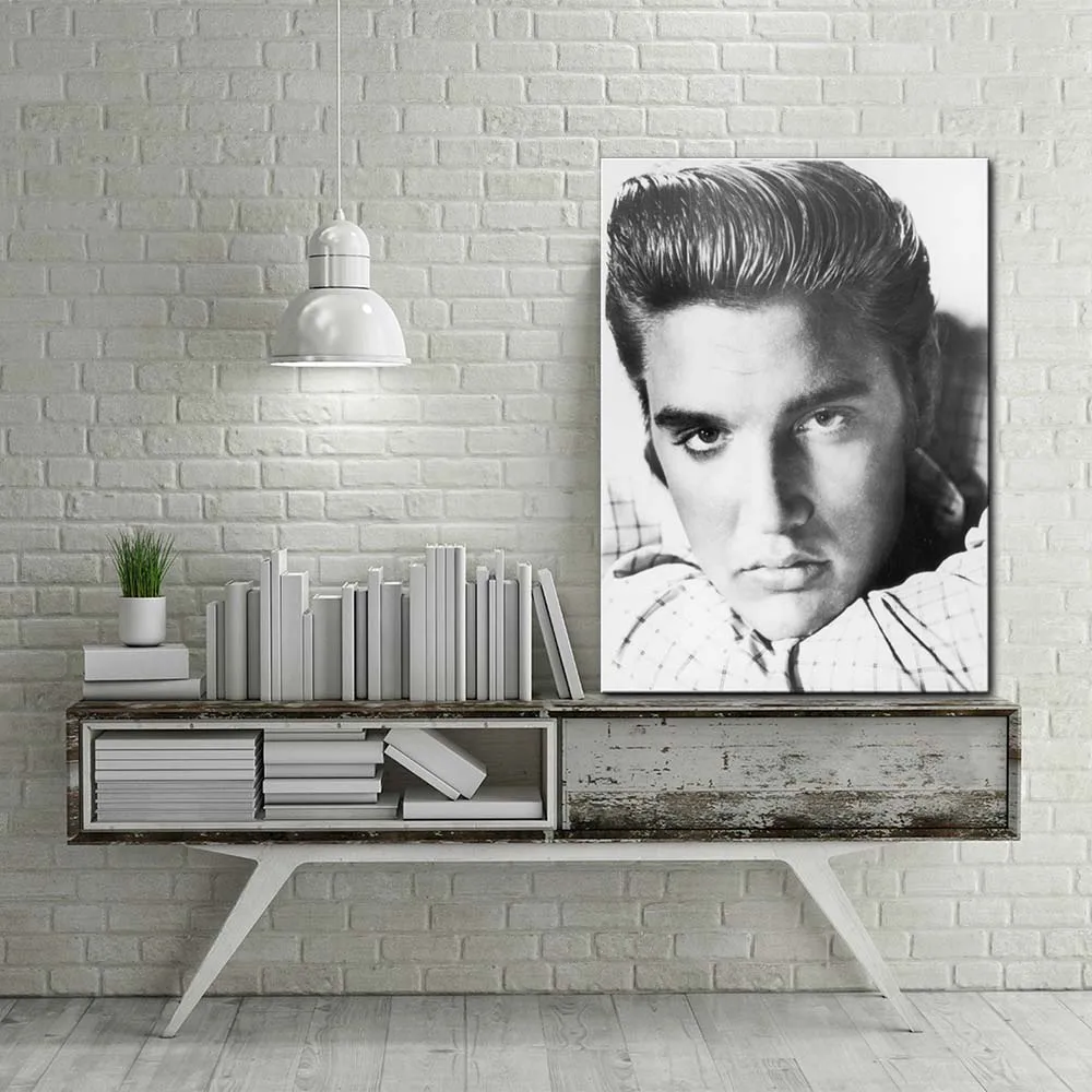 Черно белый портретный плакат Elvis Presley Настенная картина холст Художественная
