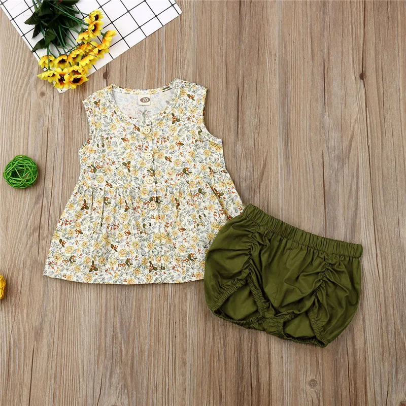 Повседневный комплект одежды из 2 предметов для маленьких девочек топы и шорты с