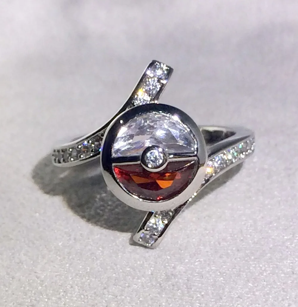 Pokemon Pikachu, Pokemon, Pokemon Ball, Bling, циркон, камень, серебро, милые кольца для женщин, для свадьбы, помолвки, модные ювелирные изделия с героями мультфильмов, новинка