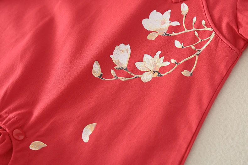 Г. летние ползунки для малыша, новинка, сливовый китайский Hanfu одежда с коротким рукавом, комбинезон, уличная одежда милый красный комбинезон для маленьких девочек и мальчиков