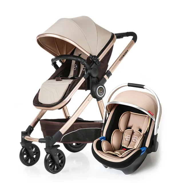 Khaki 3 in 1 Роскошная детская коляска 3 в 1 с автокреслом с высоким пейзажем, коляска для новорожденных, дорожная система, черная тележка, прогулочная складная Коляска - Цвет: Khaki 3 in 1